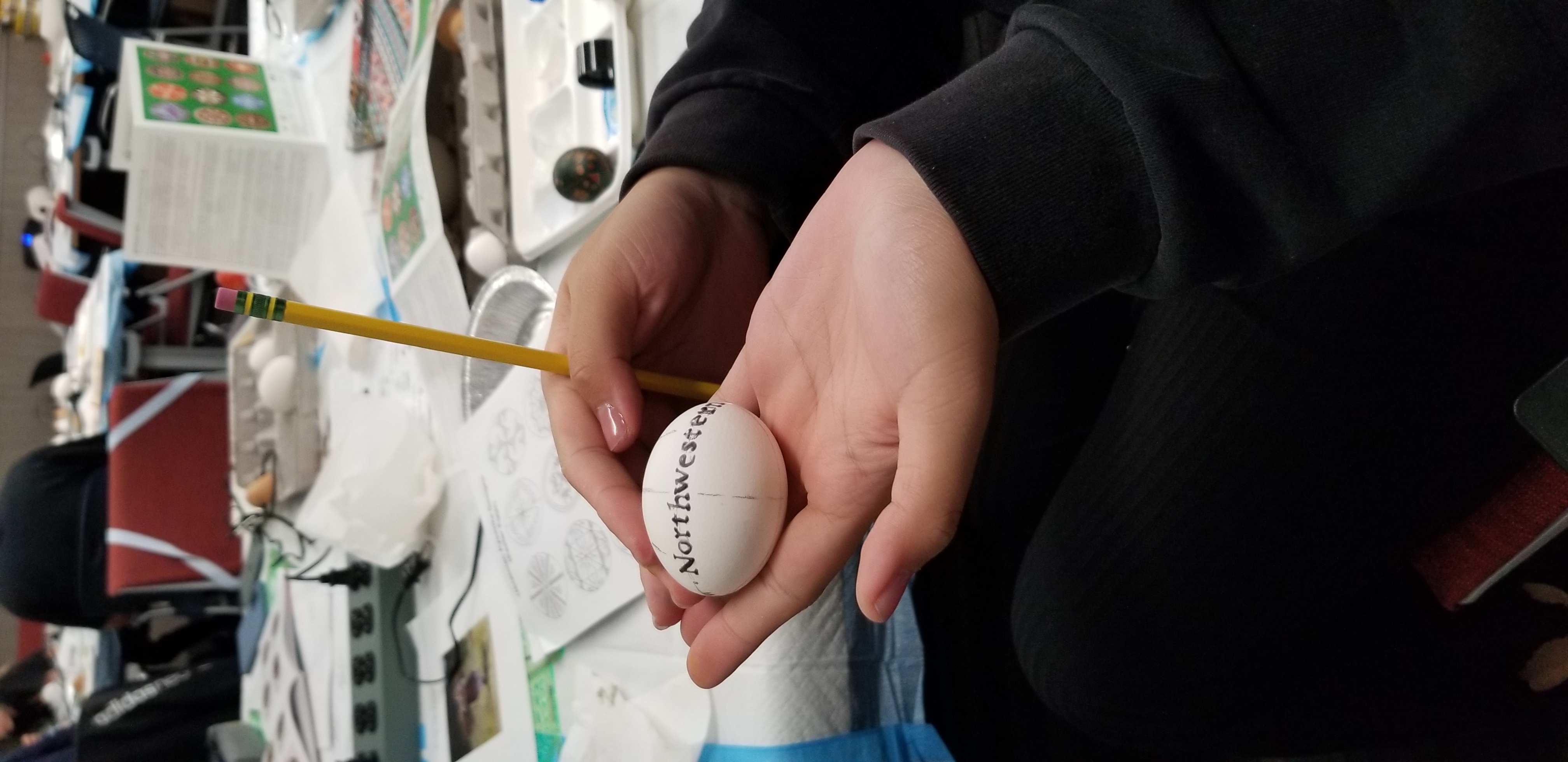 student's Pysanka egg in progress